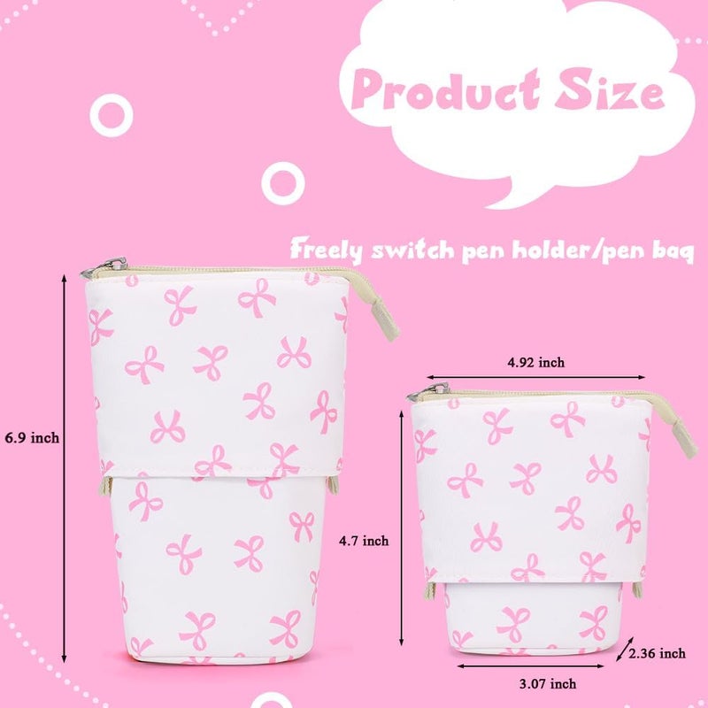 KPX Cute Standing Pencil Case Pen Holder for Kids, Pop Up Stand UP Bubble Tea Pen Organizer Kawaii Stationary for Christmas Holiday New Year Office (Bow) - Image 2